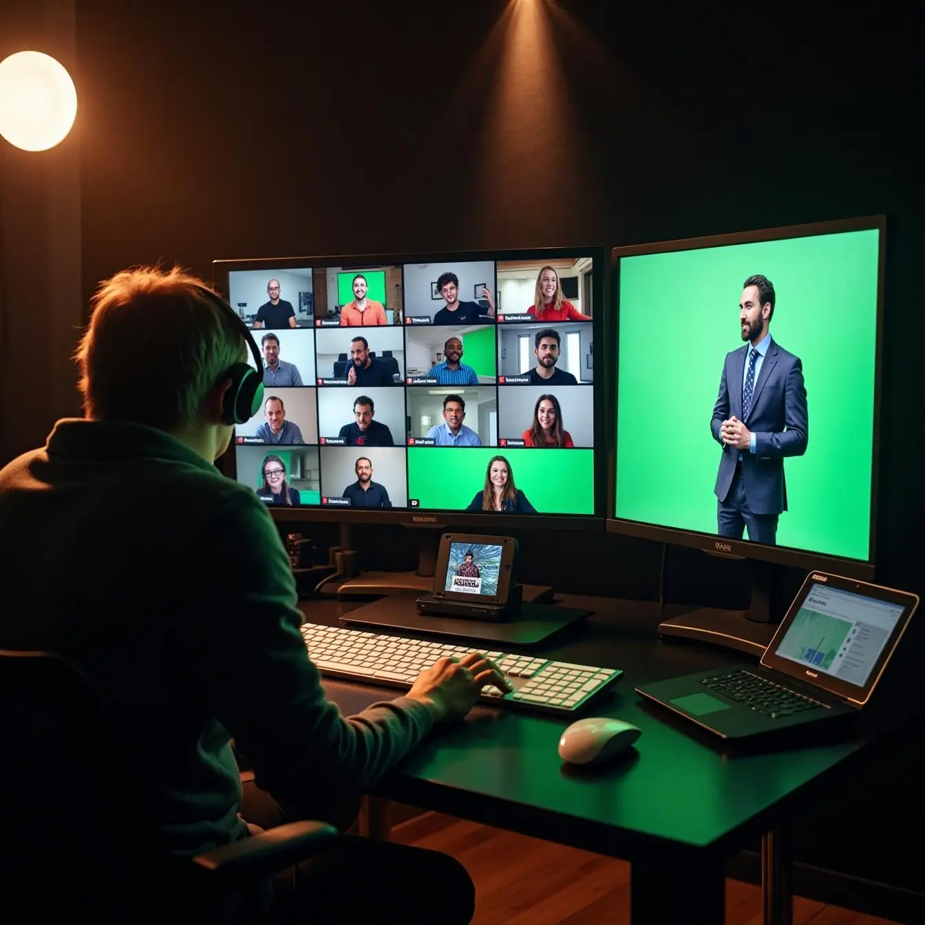 Professional podcast production with zoom call split screen